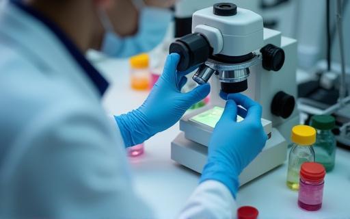 Un técnico en un laboratorio examinando una muestra de color.